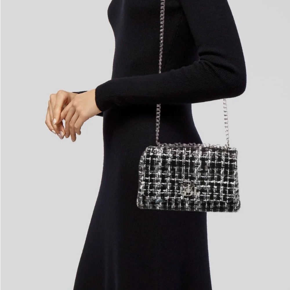 Badgley Mischka EUC Black and White Tweed Chain Shoulder Crossbody Bag
